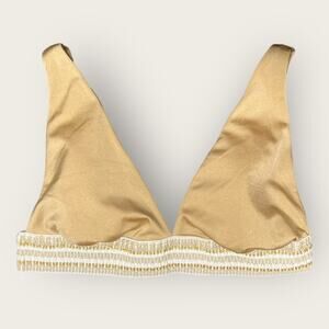 Peixoto Charlie Plunge Metallic Bikini Swim Top | XL | Gold V-neck Beachwear NWT